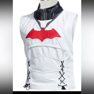 Laverapelle Men's Faux Leather Bat Style Vest, White Medium